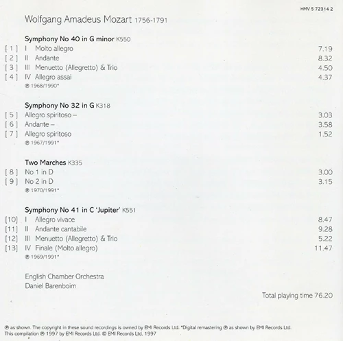 Mozart, Daniel Barenboim - Symphonies CD (1997) Audio Quality Guaranteed