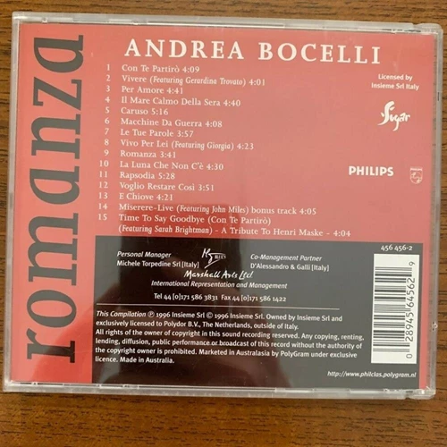 Andrea Bocelli - Romanza CD (1996) Audio Quality Guaranteed Reuse Reduce Recycle