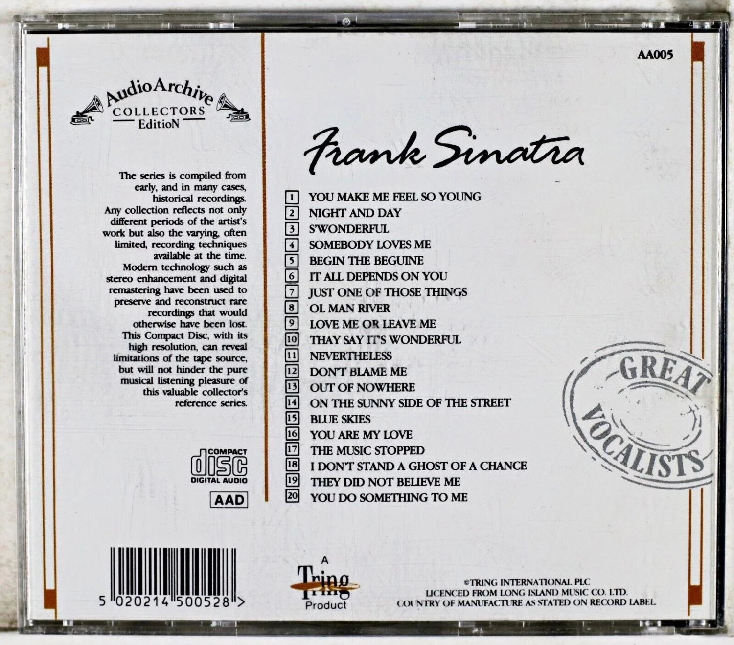 Frank Sinatra - 20 Reflective Recordings CD (N/A) Audio Quality Guaranteed