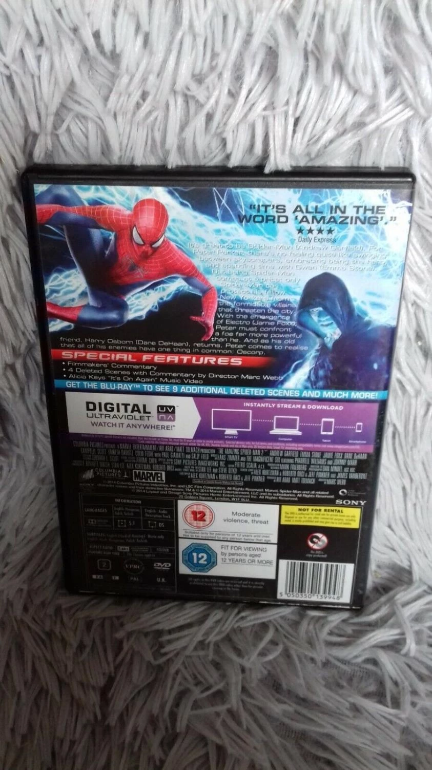 The Amazing Spider-Man 2 DVD Action (2014) Andrew Garfield Quality Guaranteed