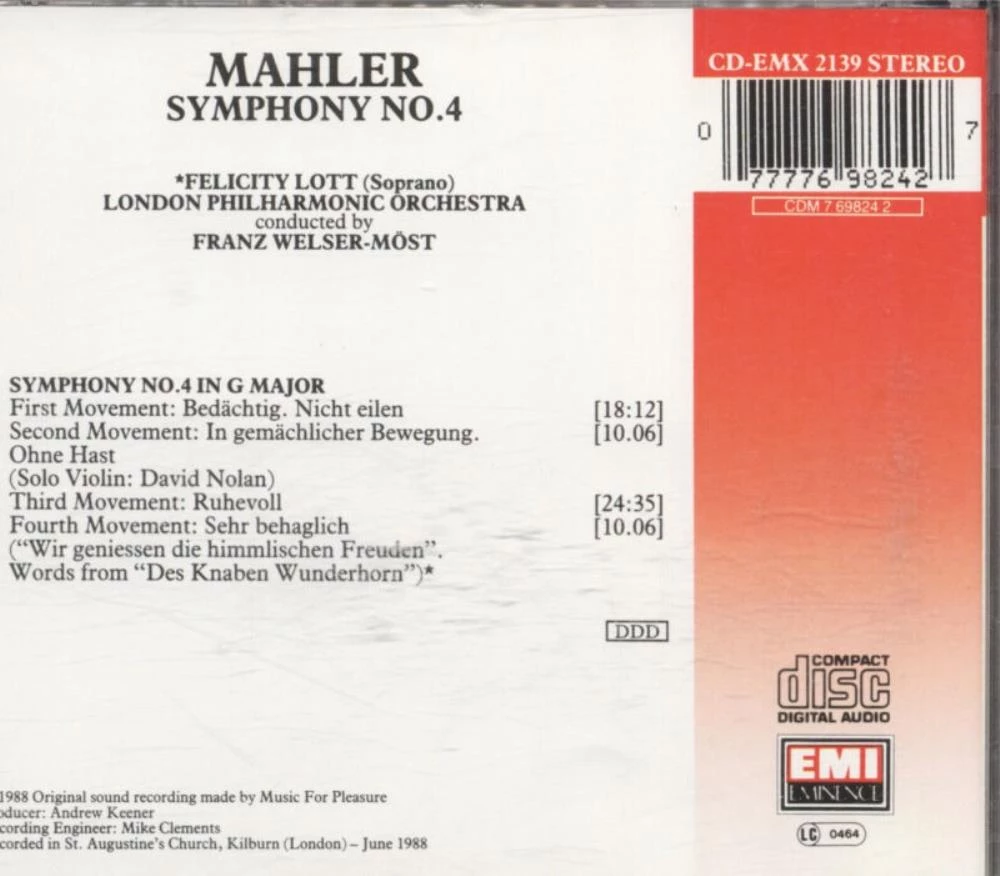 Mahler - Symphony No.4 CD (1988) Audio Quality Guaranteed Reuse Reduce Recycle