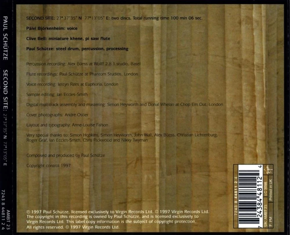 Paul Schütze - Second Site: 27°37'35" N 77°13'05" E CD (1997) Audio