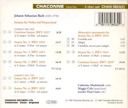 Johann Sebastian Bach - Complete Violin & Harpsichord Sonatas CD (1999) Audio