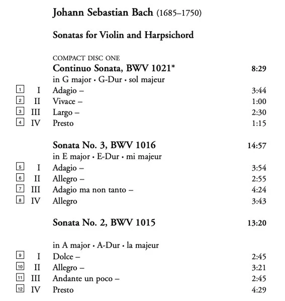 Johann Sebastian Bach - Complete Violin & Harpsichord Sonatas CD (1999) Audio
