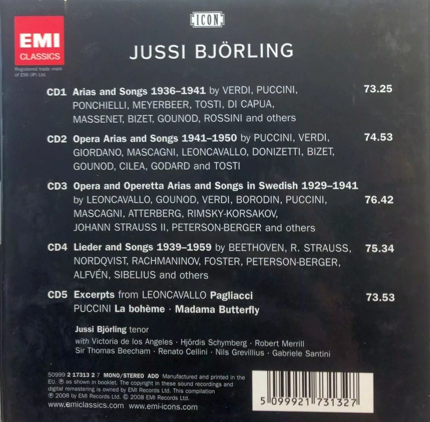 Jussi Björling - ICON: JUSSI BJÖRLING CD (2008) Audio Quality Guaranteed