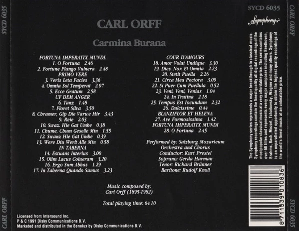 Carl Orff - Carmina Burana CD (1991) Audio Quality Guaranteed Amazing Value