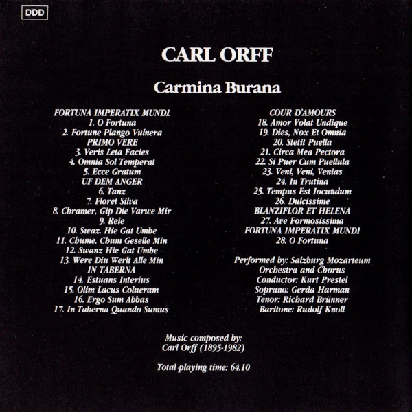 Carl Orff - Carmina Burana CD (1991) Audio Quality Guaranteed Amazing Value