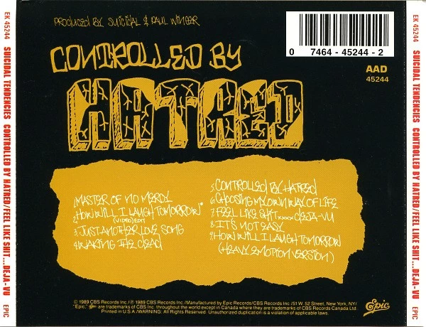 Suicidal Tendencies - Controlled By Hatred / Feel Like Shit...Deja-Vu CD (1989)