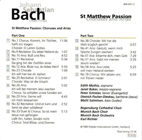 Karl Richter - Matthäus Passion (Chore und Arien) CD (2000) Audio Amazing Value