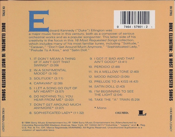 Duke Ellington - 16 Most Requested Songs CD (1994) Audio Quality Guaranteed