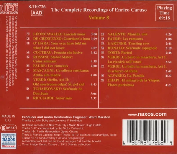 Enrico Caruso - The Complete Recordings Volume 8 CD (2002) Audio Amazing Value