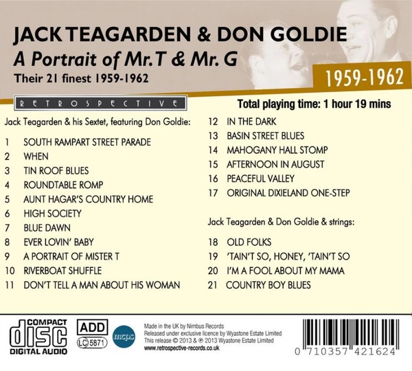 Jack Teagarden - Portrait of Mr. T & Mr. G: Their 21 Finest 1959-1962 CD (2013)
