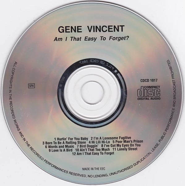 Gene Vincent - Am I That Easy To Forget CD (1992) Audio Quality Guaranteed