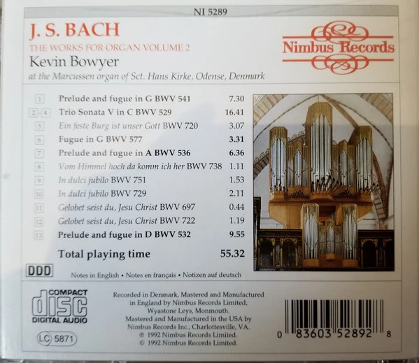 Johann Sebastian Bach - The Works For Organ, Volume 2 CD (1992) Audio