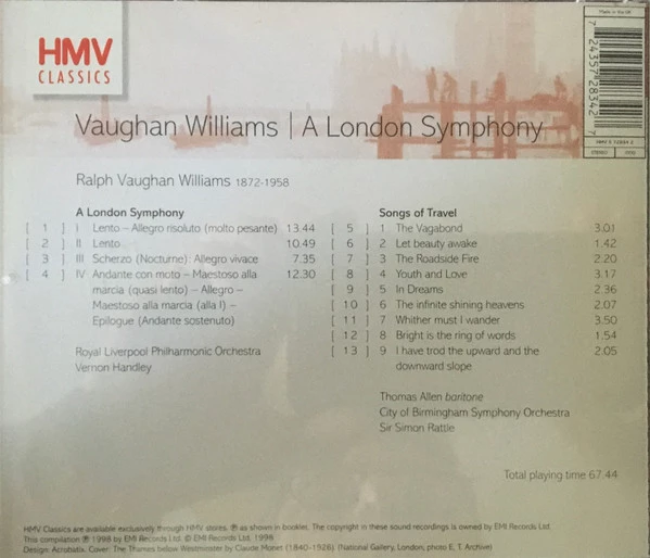 Ralph Vaughan Williams - A London Symphony/Songs of Travel CD (1998) Audio