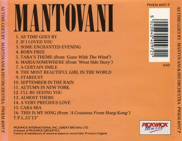 Mantovani And His Orchestra - As Time Goes By CD (1991) Audio Quality Guaranteed