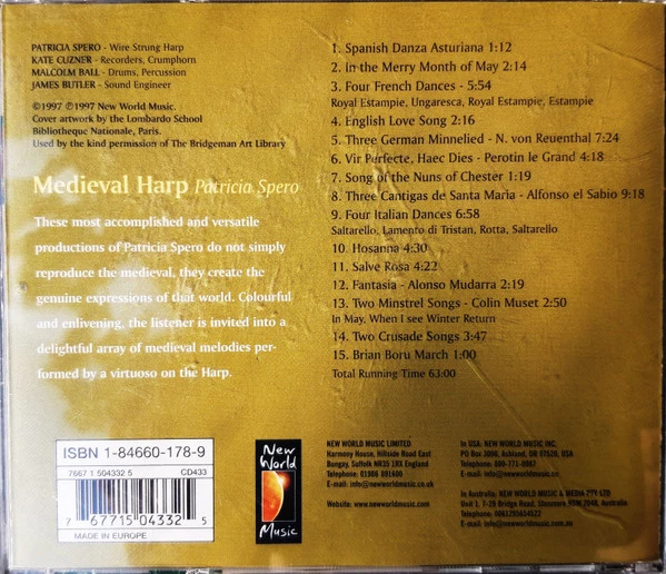 Patricia Spero - Medieval Harp CD (1997) Audio Quality Guaranteed Amazing Value