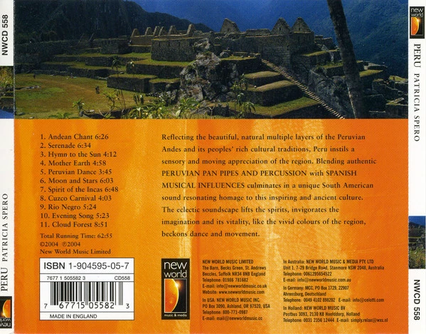 Patricia Spero - Peru CD (2004) Audio Quality Guaranteed Reuse Reduce Recycle