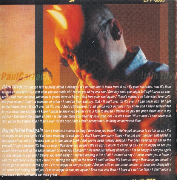 Paul Carrack - It Ain't Over CD (2003) Audio Quality Guaranteed Amazing Value