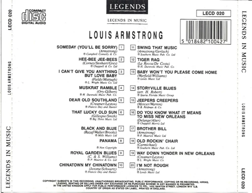 Louis Armstrong - Louis Armstrong - Legends In Music CD (N/A) Audio