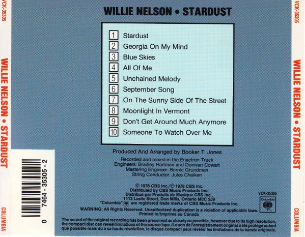 Willie Nelson - Stardust CD (1999) Audio Quality Guaranteed Reuse Reduce Recycle