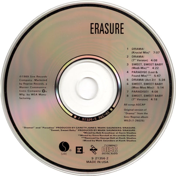 Erasure - Drama! / Sweet, Sweet Baby / Paradise CD (1989) Audio Amazing Value