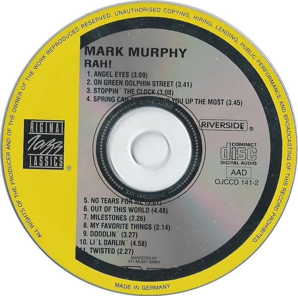 Mark Murphy - Rah! CD (1995) Audio Quality Guaranteed Reuse Reduce Recycle