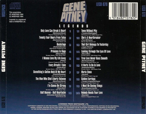 Gene Pitney - Legends CD (1994) Audio Quality Guaranteed Reuse Reduce Recycle