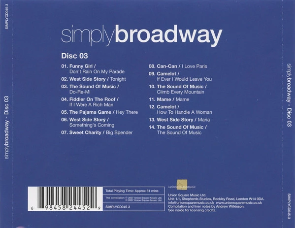 Diverse - Simply Broadway CD (2007) Audio Quality Guaranteed Amazing Value