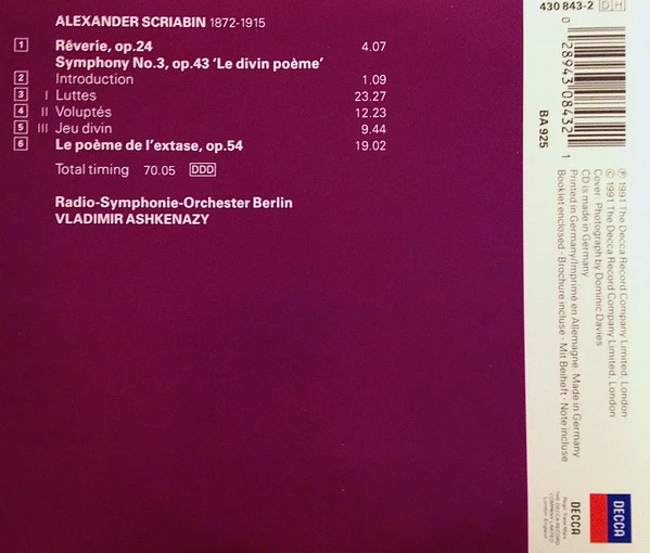 Scriabin - Le Divin Poème / Le Poème De L’extase / Rêverie CD (N/A) Audio