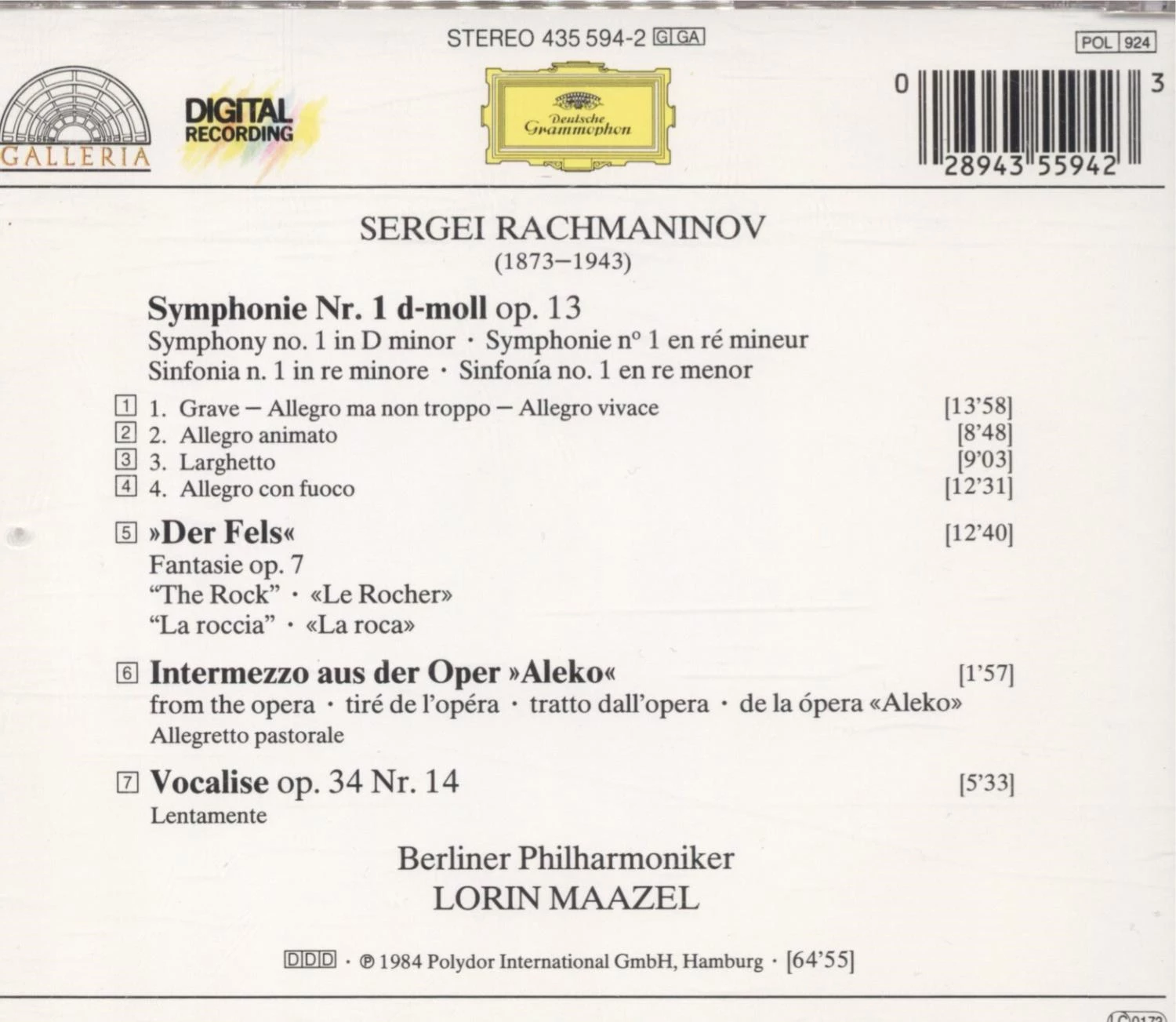 Sergei Rachmaninov - Symphony No. 1 CD (N/A) Audio Quality Guaranteed