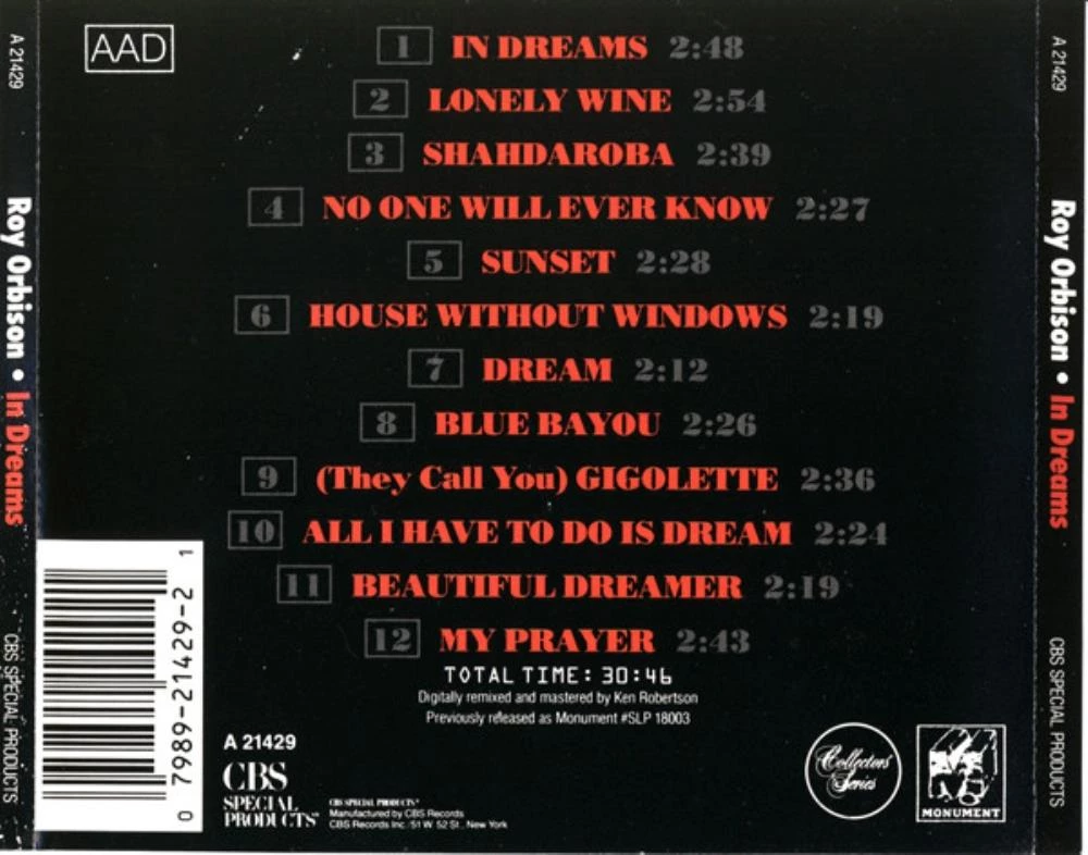 Roy Orbison - In Dreams CD (1992) Audio Quality Guaranteed Reuse Reduce Recycle