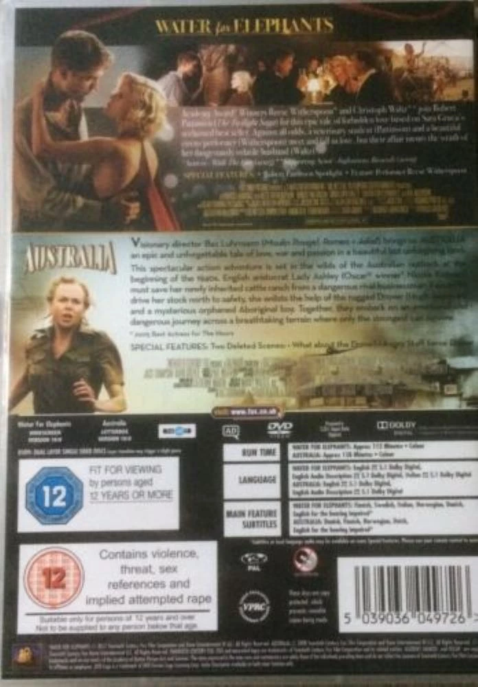 Water For Elephants/Australia DVD Drama (2012) Robert Pattinson New
