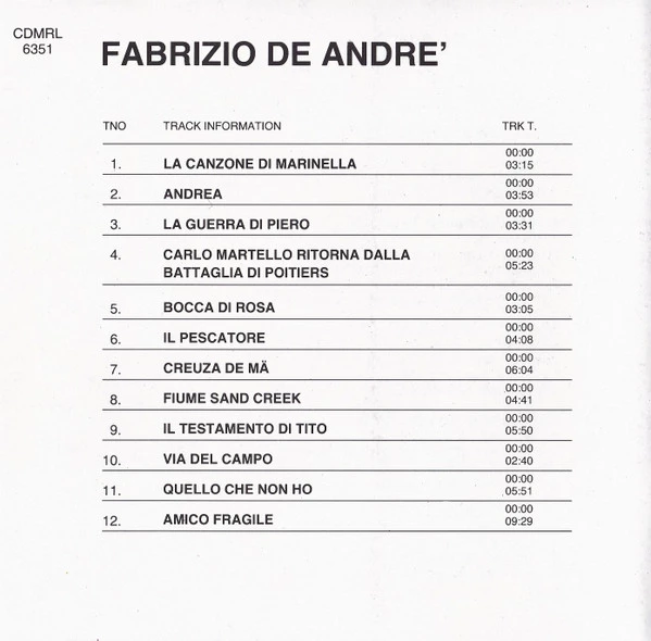 Fabrizio De André - Fabrizio De André CD (1999) Audio Quality Guaranteed