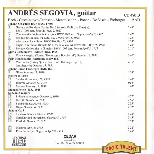 Andrés Segovia - Recital CD (1996) Audio Quality Guaranteed Reuse Reduce Recycle
