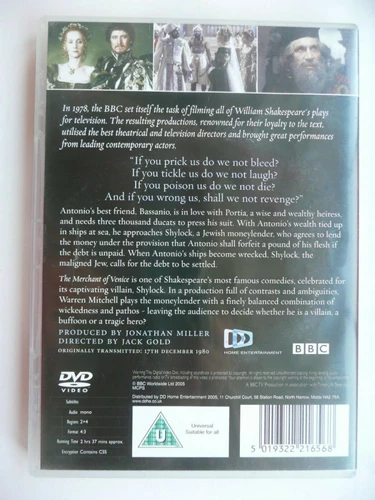 The Merchant Of Venice BBC Shakespeare DVD Drama (1980) Warren Mitchell New