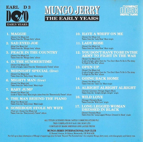 Mungo Jerry - Mungo Jerry Early Years CD (1992) Audio Quality Guaranteed