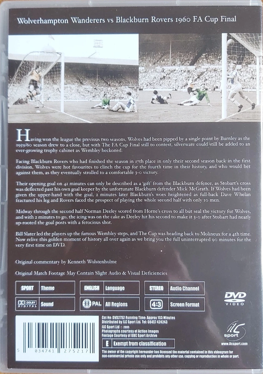 Fa Cup Final 1960 - Wolves Vs Blackburn DVD Football, Sports Quality Guaranteed