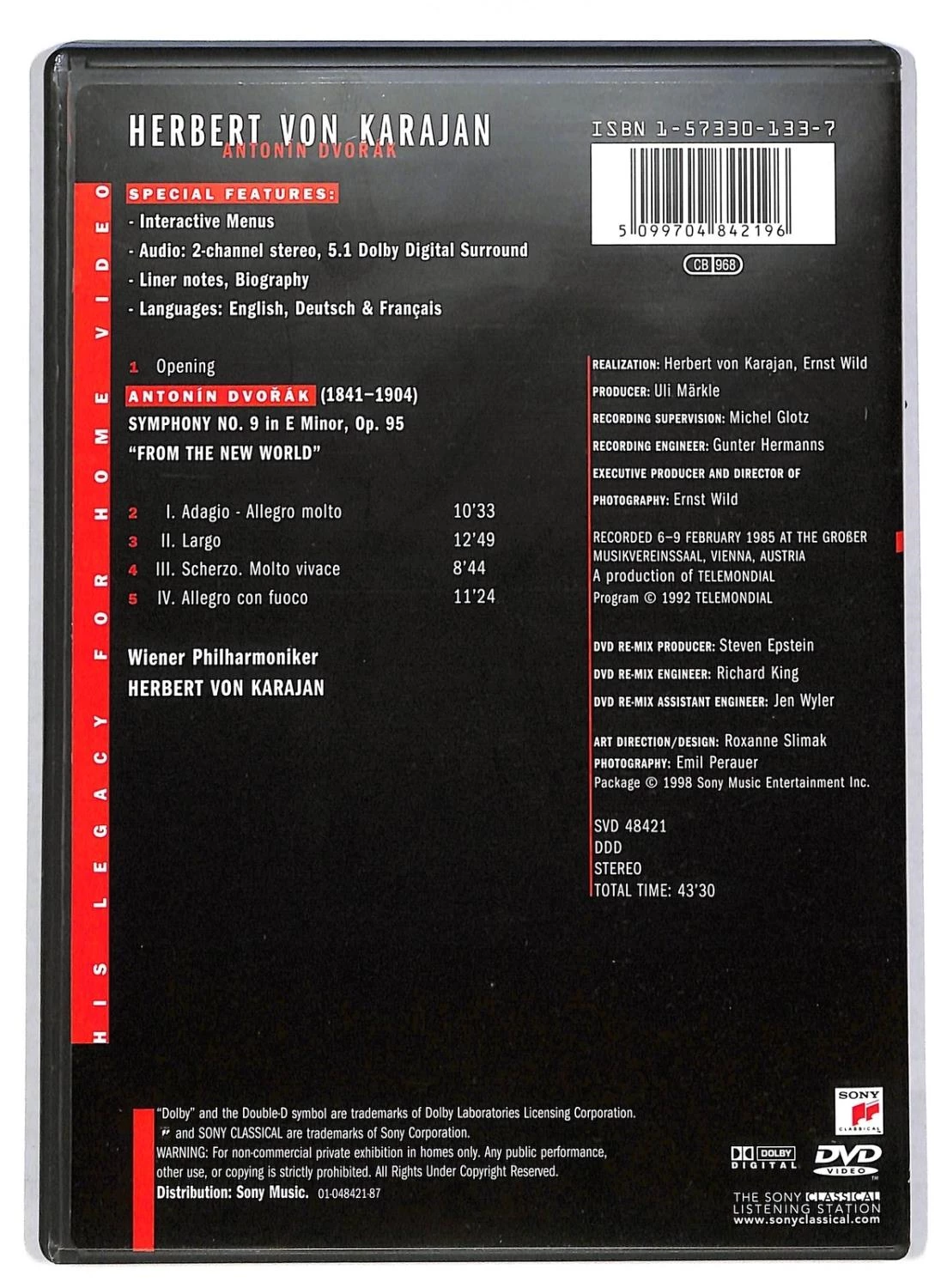 Herbert Von Karajan: Dvorák - Symphony No. 9 DVD Musicals & Broadway (1998)