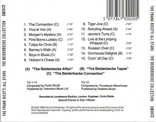 The Frank Ricotti All Stars - The Beiderbecke Collection CD (1988) Audio