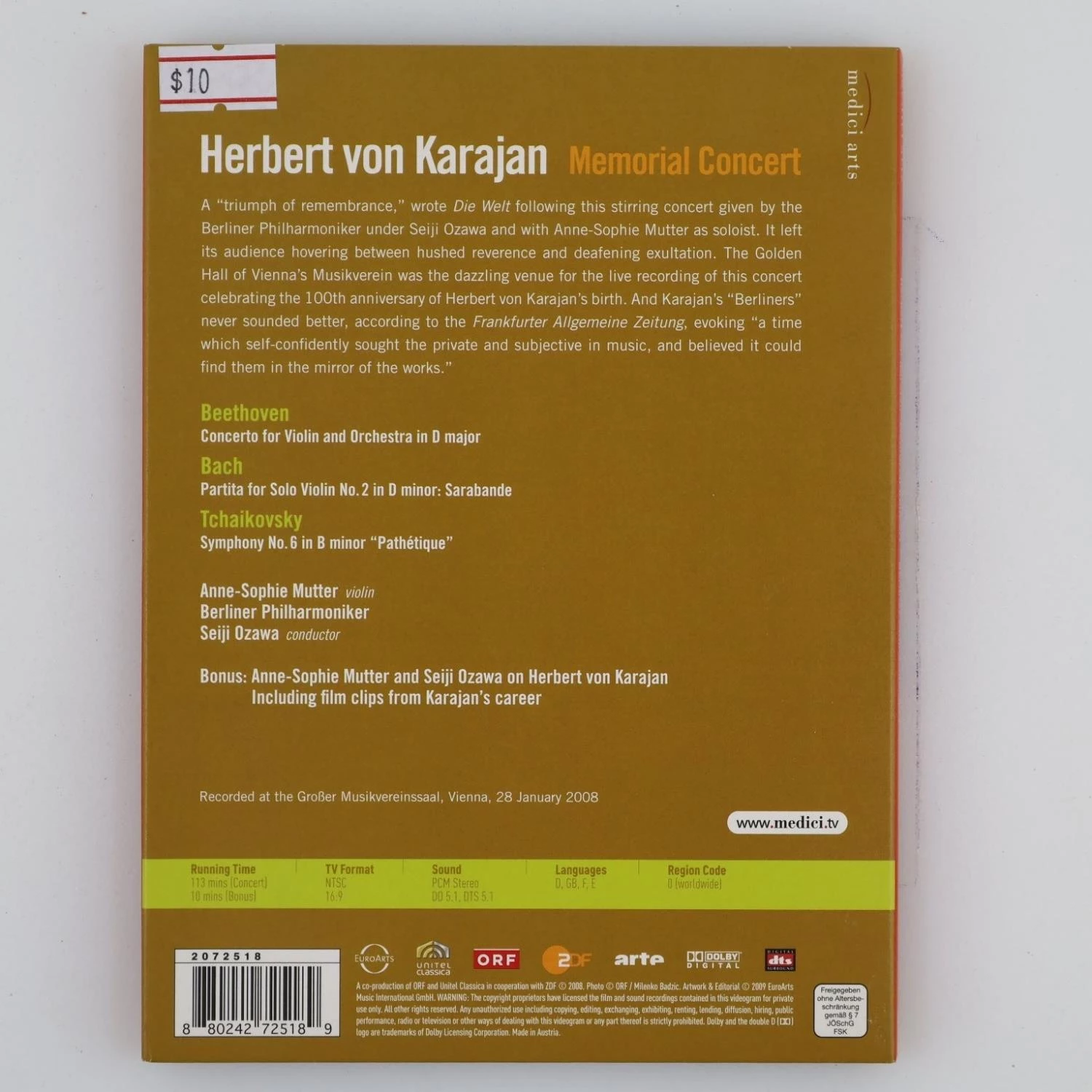 Herbert von Karajan: Memorial Concert DVD video_MC (2009) Quality Guaranteed