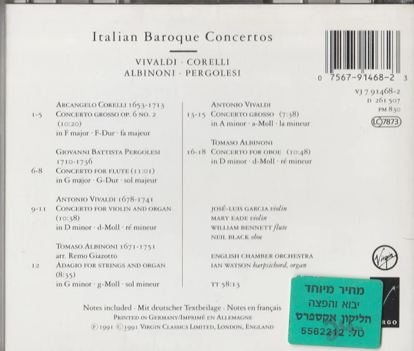 Antonio Vivaldi - Italian Baroque Concertoes CD (1991) Audio Quality Guaranteed