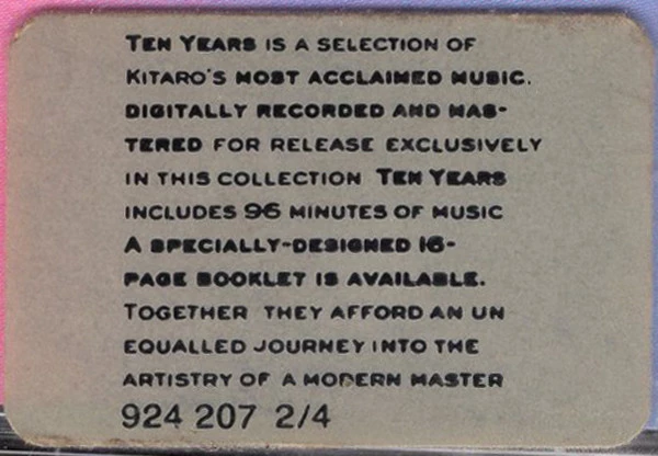 Kitaro - Ten Years CD (1988) Audio Quality Guaranteed Reuse Reduce Recycle
