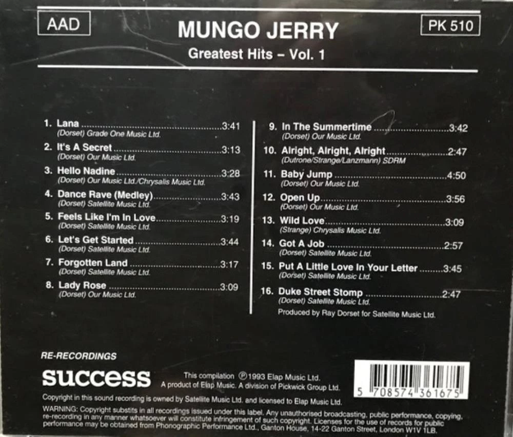 Mungo Jerry - Mungo Jerry – Greatest Hits - Vol. 1 CD (N/A) Audio Amazing Value