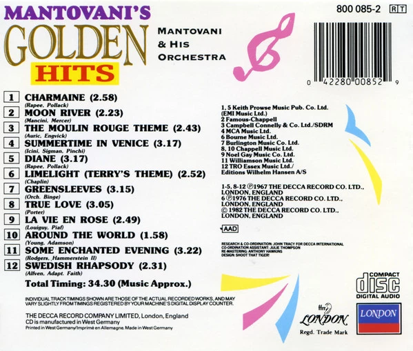 Mantovani And His Orchestra - Mantovani's Golden Hits CD Audio Amazing Value