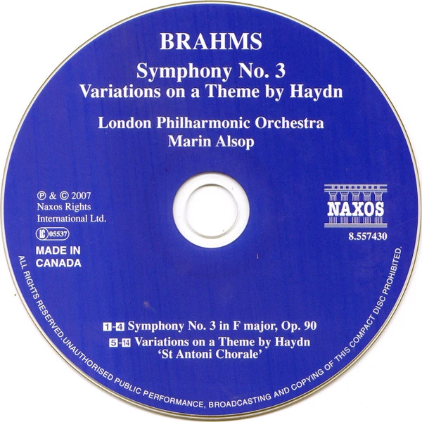 Johannes Brahms - Symphony No. 3 / Haydn Variations CD (2007) Audio