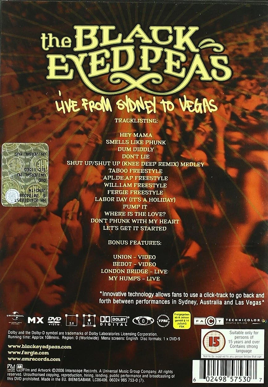 Black Eyed Peas: Live From Sydney To Vegas DVD Music (2006) Quality Guaranteed - Image 2