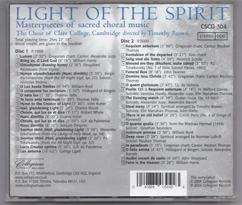 Choir of Clare College Cambridge - Light of the Spirit CD (2004) Audio