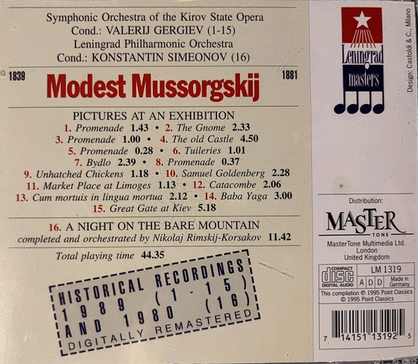 Modest Mussorgsky - Pictures At An Exhibition, A Night On The Bare Mountain CD